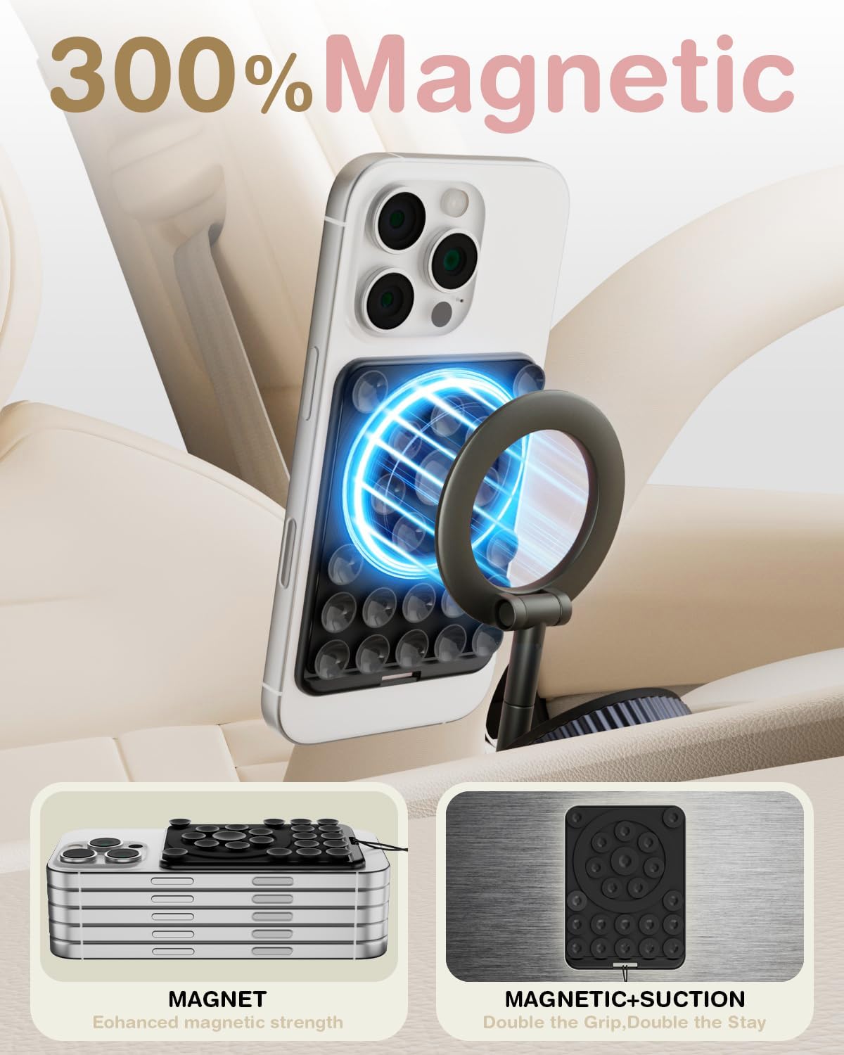 Sembo Magnetic Suction Phone Mount for MagSafe Case, Silicone Octo Cup Buddy Sticky Grip Holder for iPhone, Removable Hands-Free Selfie/Video for TikTok Influencers, Women Gift (Metal Black)